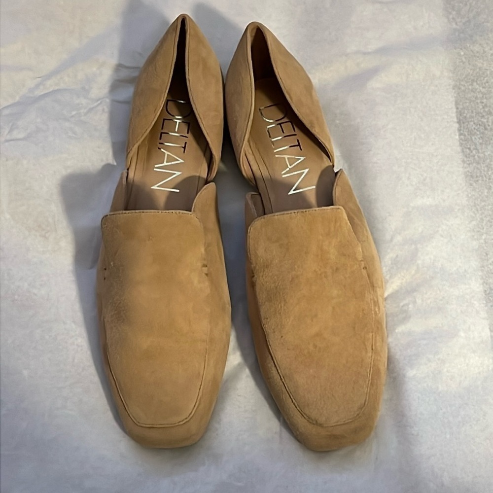 DELTAN camel light tan slip on soft suede‎ loafers women’s flats shoes Sz 10